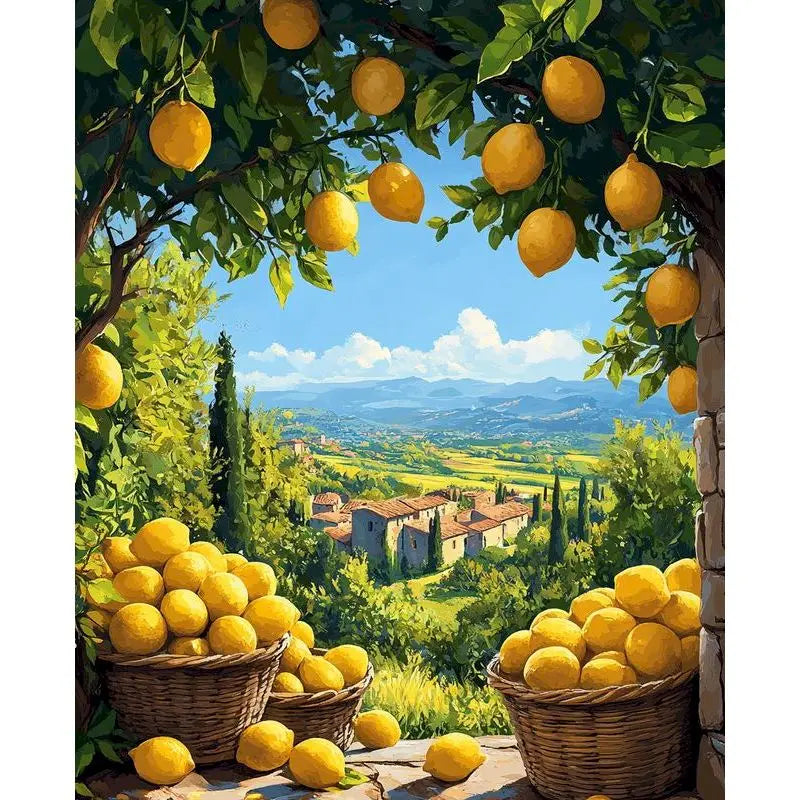GATYZTORY Oil Painting By Numbers On Canvas Lemon Tree Coloring By Numbers For Adults Gift For Handiwork Home Decor Landscape Peaceful Pleasures Health and Wellness 111-9 40x60cm Unframed