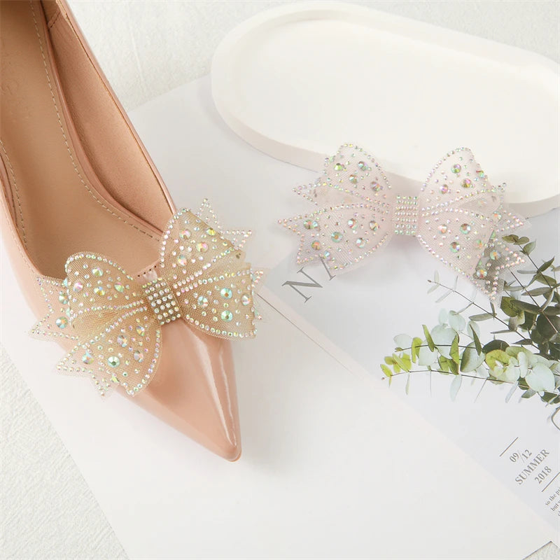 Shoe Clip Flower Bow DIY Detachable Shoe Accessories for Heels Flats French Style Diamante Decor for Hat Hair Band Dress Peaceful Pleasures Health and Wellness Champagne
