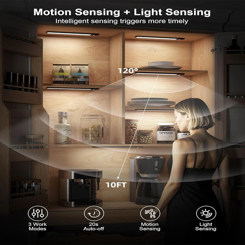 RUNTOIN LED Motion Sensor Under Cabinet Light | Dimmable Type-C