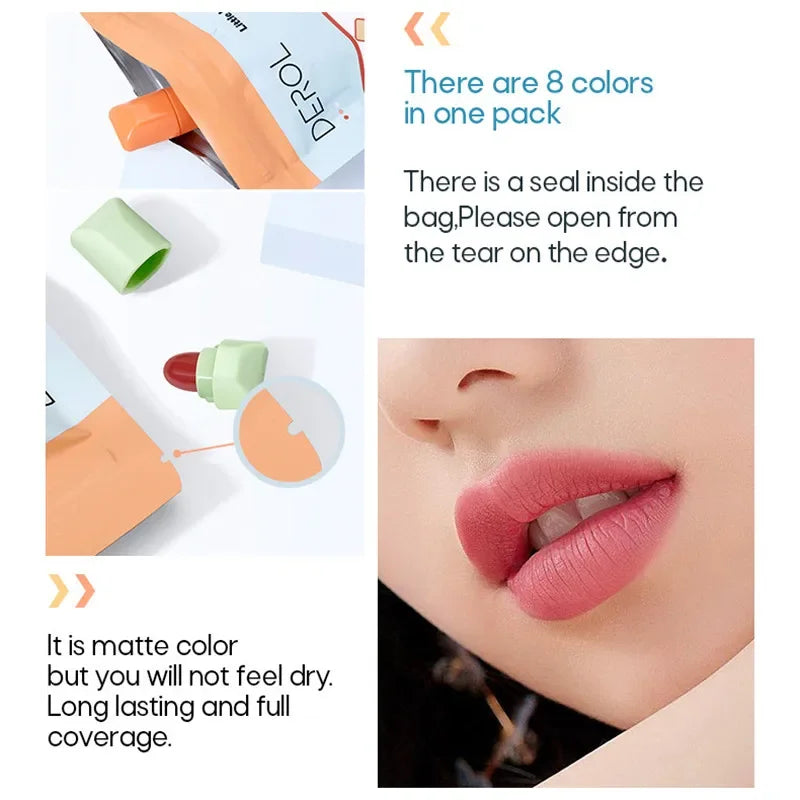 8-Piece Mini Matte Lipstick Set – Waterproof Long-Lasting Colors