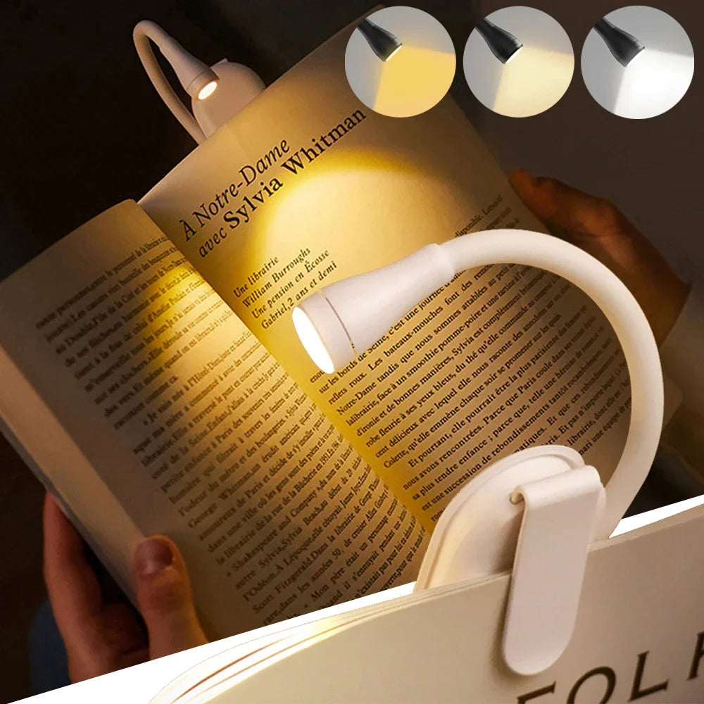 3 Color Mini LED Book Light Eye Protection Adjustable Clip 360° Flip Study Lamp Rechargeable For Travel Bedroom Reading Peaceful Pleasures Health and Wellness