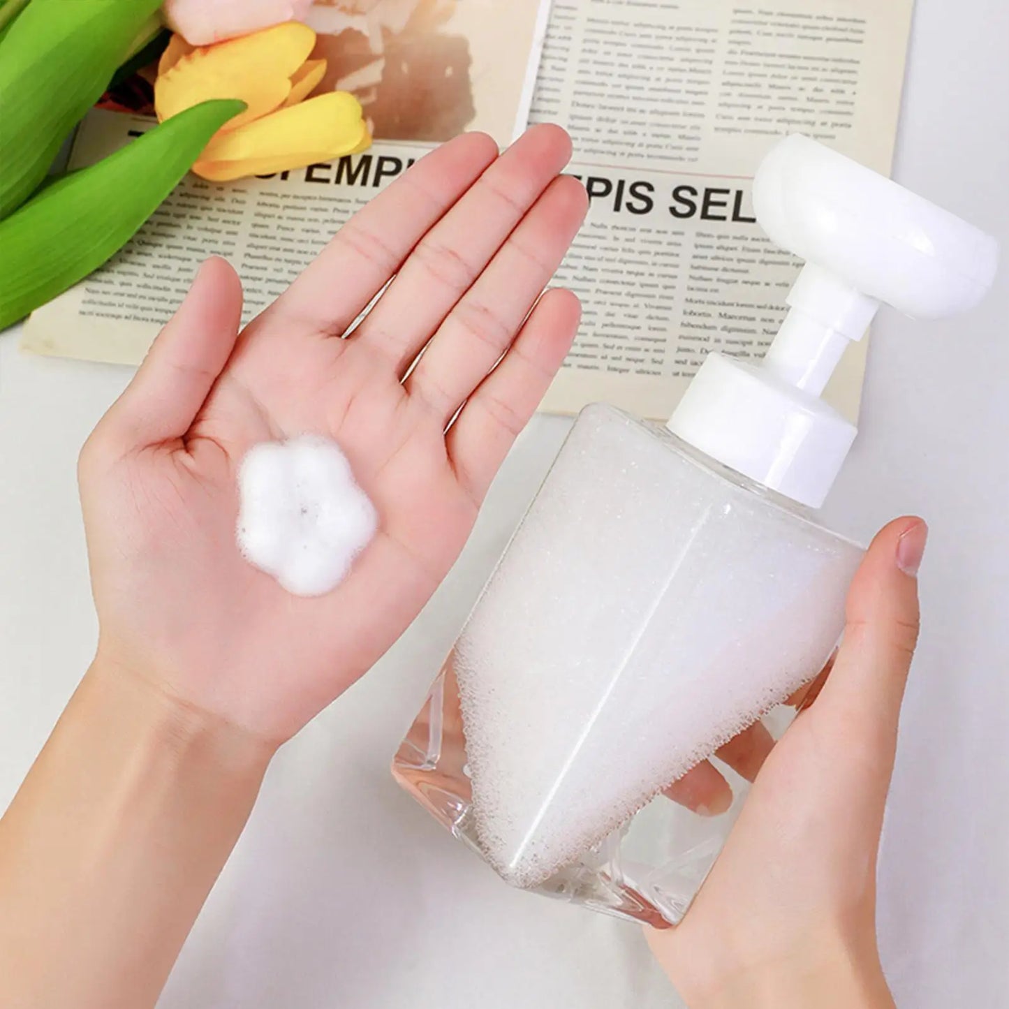 250/450ml Flower Soap Dispenser Bottle Empty Foaming Pump Container Decorative Refillable Bottle for DIY, Kitchen Bathroom Peaceful Pleasures Health and Wellness