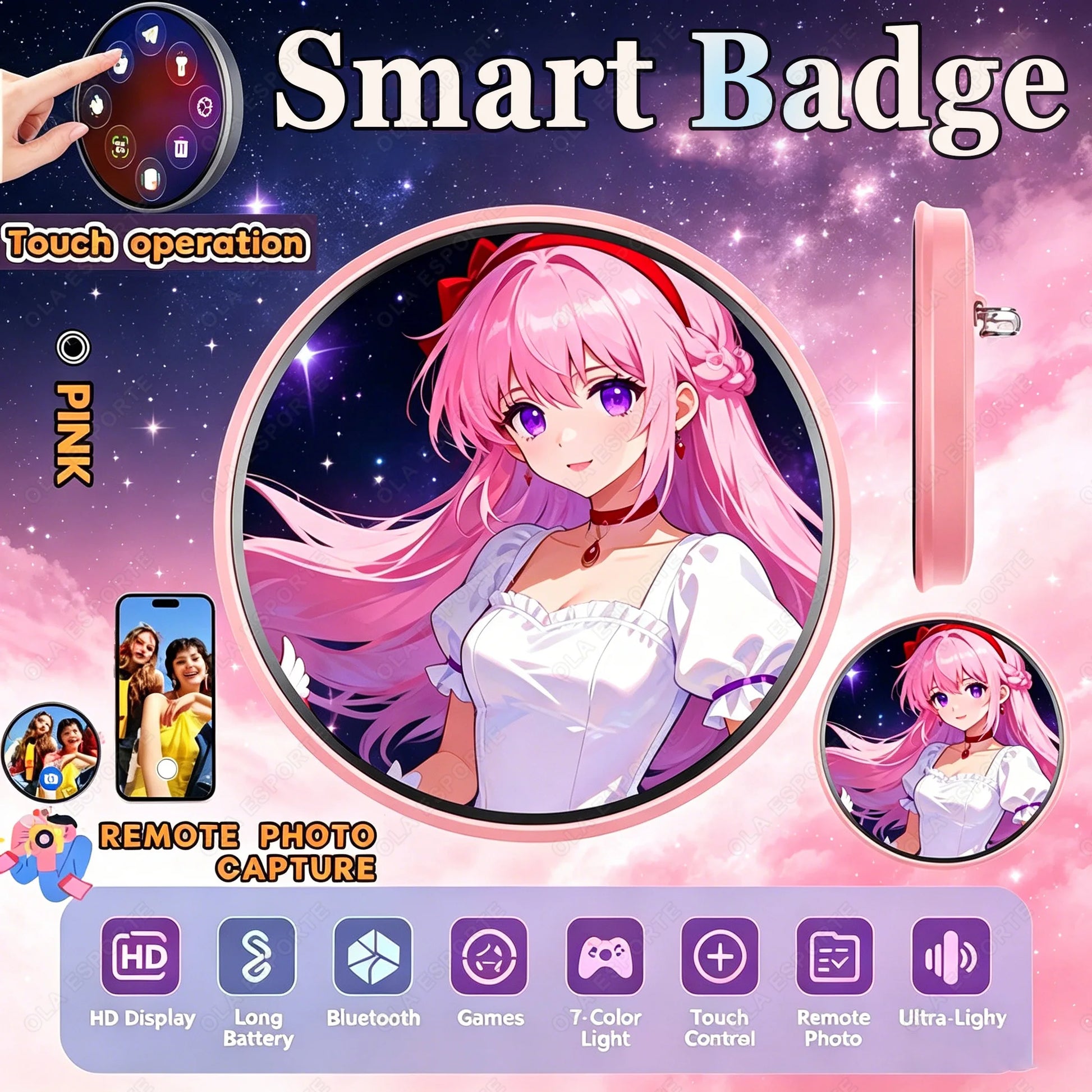 Electronic Display Badge Bar Bluetooth Smart Cyber Badge 1.85 Inch Hd Touch Screen Images, Gifs Text Short Videos Display Peaceful Pleasures Health and Wellness