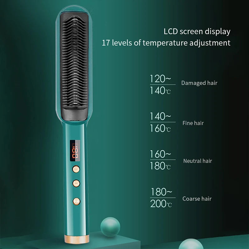 Household Electric Hair Straightener Brush Iron PTC Ceramic Plate LED Temperature Display for Outdoor Hotels Peaceful Pleasures Health and Wellness