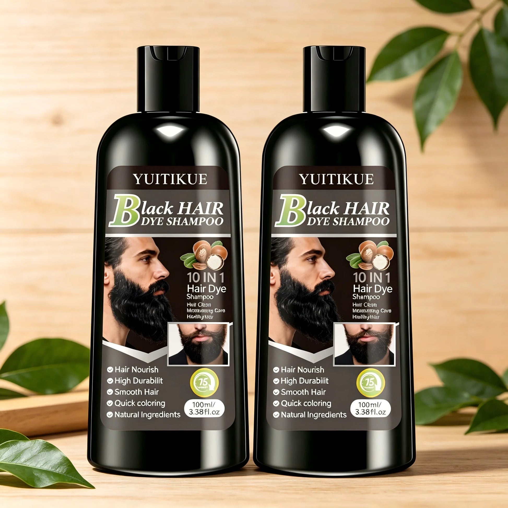 YUITIKUE Black Hair Dye Shampoo 100ml 10-in-1 Natural Ingredients Quick Coloring Nourishing Hair Care Peaceful Pleasures Health and Wellness 2pc