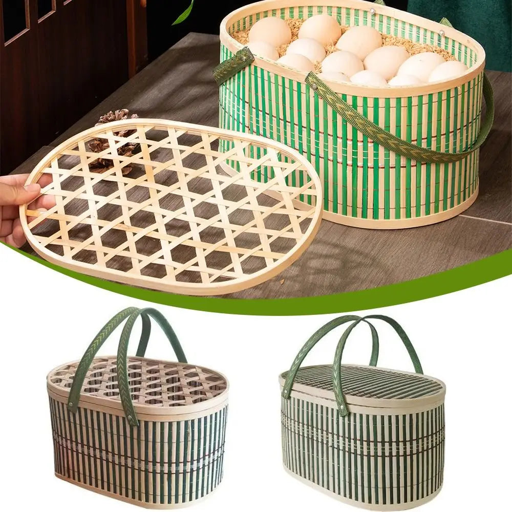 Handmade Bamboo Woven Basket with Lid | Food & Gift Storage