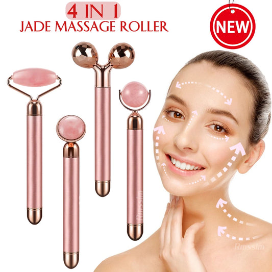New Electric Vibrating Jade Roller Massager For Slimming Face Lifting Rose Quartz 3D Roller Stone Facial Skin Care Beauty Tool Peaceful Pleasures Health and Wellness