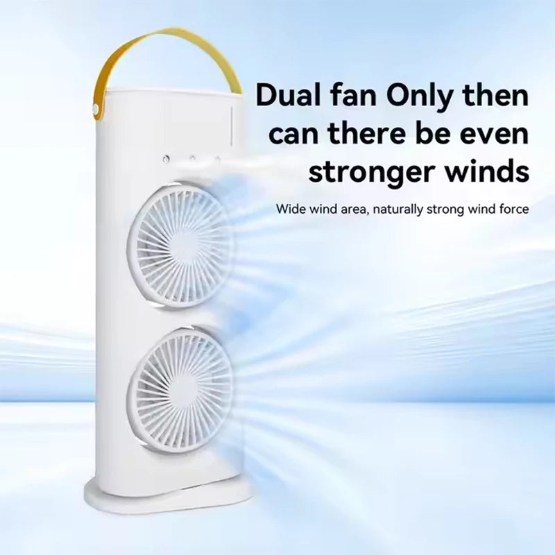 3 in 1 Double Head Spray Mist Fan Portable Air Conditioners USB Cable Electric Fan LED Light Water Mist Fan Air Humidifier Peaceful Pleasures Health and Wellness