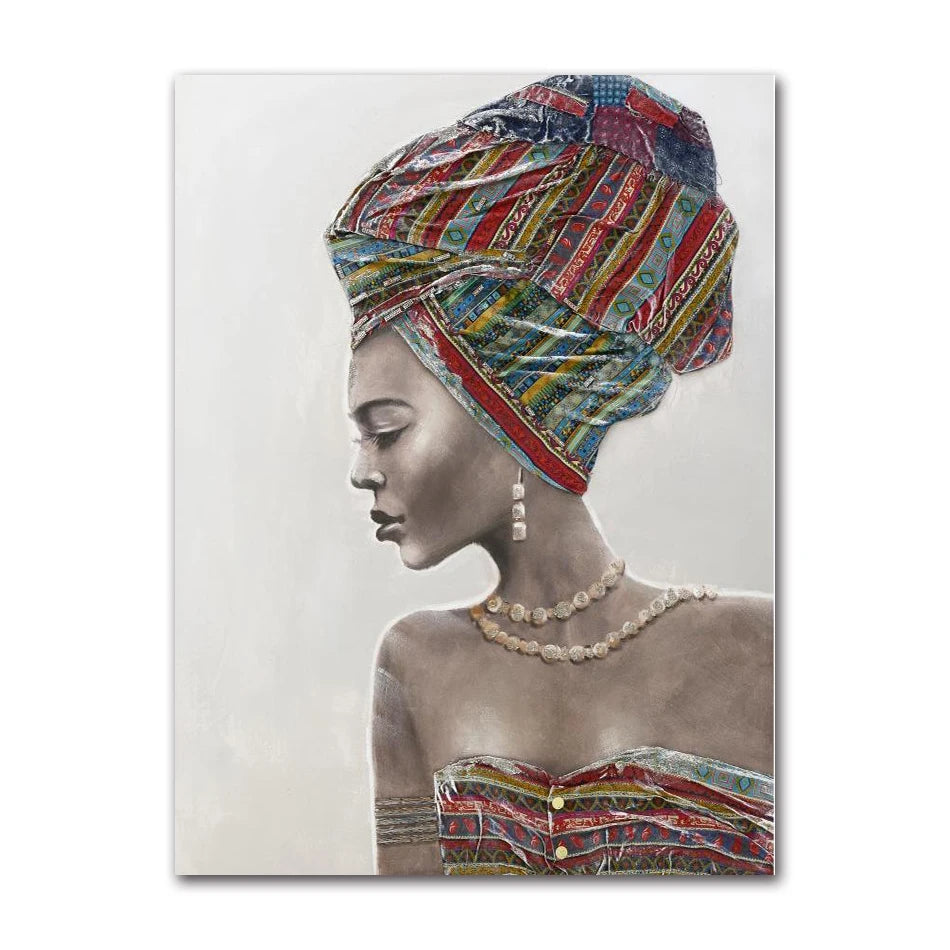 African Woman Portrait Canvas Wall Art | Boho Living Room Print Canvas Wall Art Peaceful Pleasures Health and Wellness 1014-04 50x70cm Unframed
