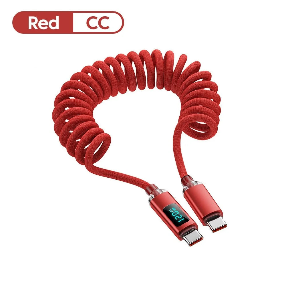 120W Retractable USB-C Car Charging Cable | Digital Display