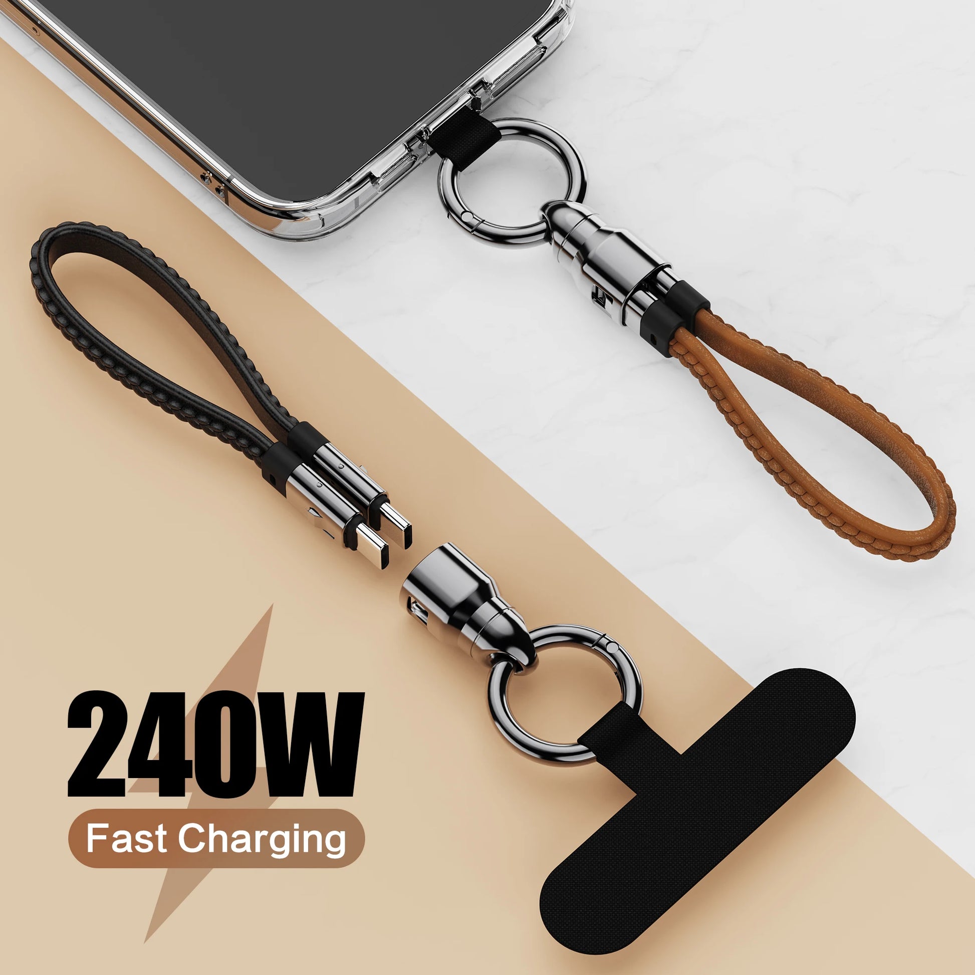240W PD Fast Charging USB C Cable Portable Keychain Leather Lanyard Phone Charm Cord For iPhone Samsung Laptop Travel Charger Peaceful Pleasures Health and Wellness