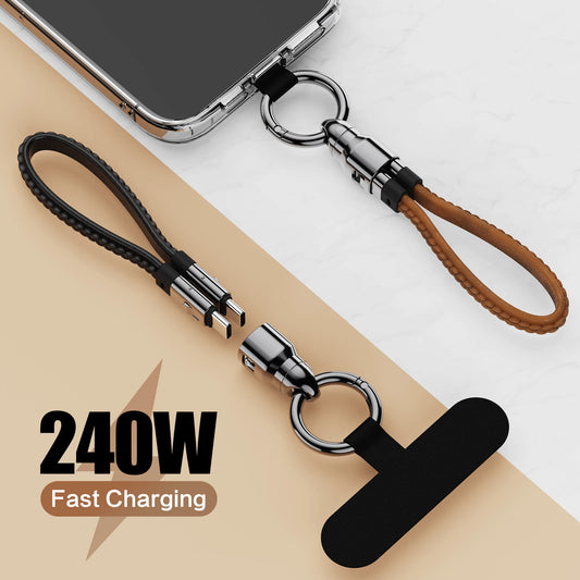 240W PD Fast Charging USB C Cable Portable Keychain Leather Lanyard Phone Charm Cord For iPhone Samsung Laptop Travel Charger Peaceful Pleasures Health and Wellness