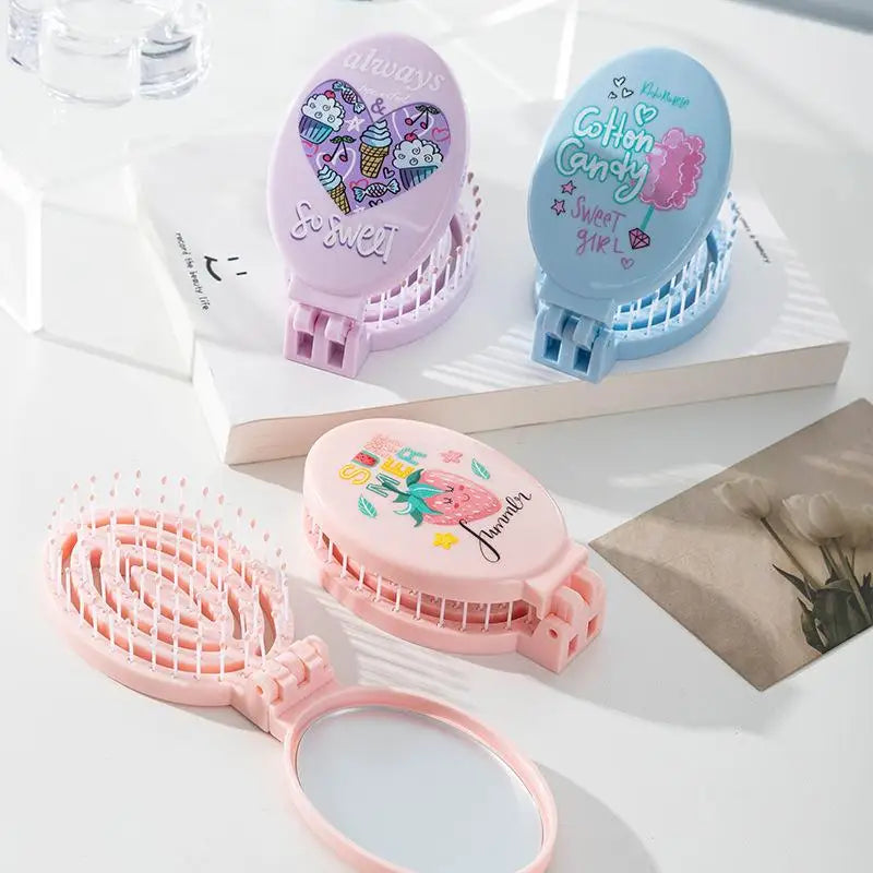 2 In1 Portable Folding Hair Comb With Mirror, Lightweight & Travel-Friendly Perfect Gift For Women & Girls Peaceful Pleasures Health and Wellness