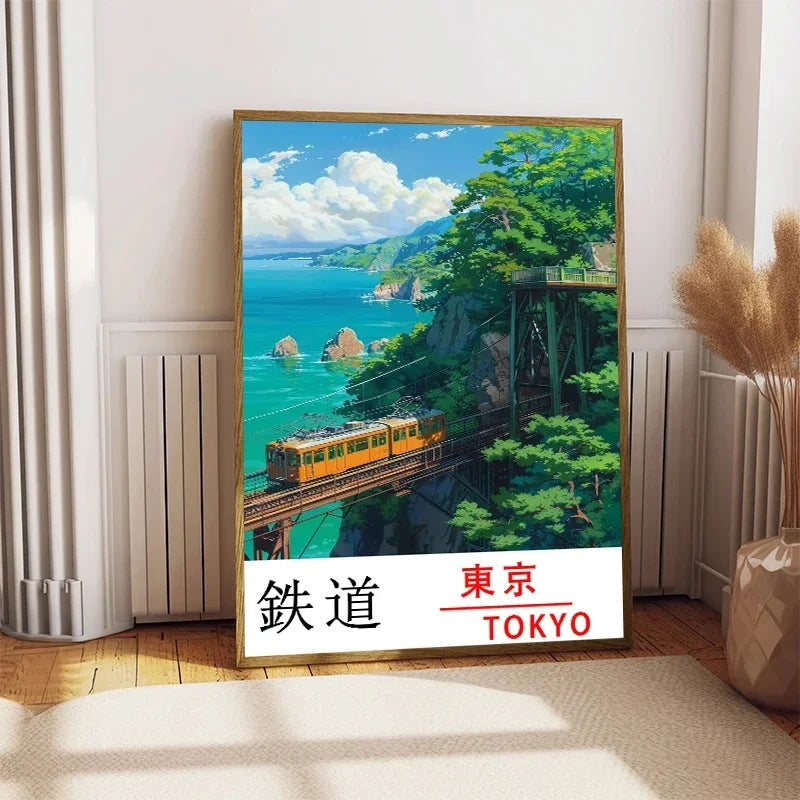 Tokyo Railway Canvas Wall Art | Japanese Train Landscape Print