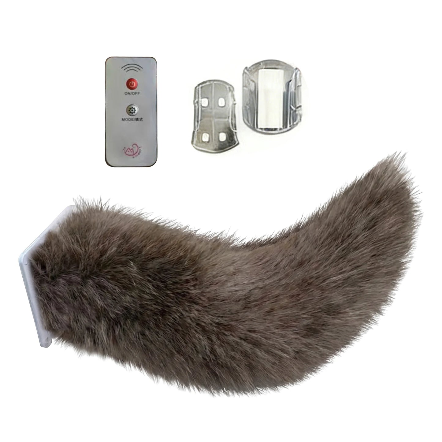 Electric Fluffy Tail For Car Decoration Sound/Remote Control Dynamic Plush Animal Tail With Buckle USB Rechargeable Accessory Peaceful Pleasures Health and Wellness Khaki