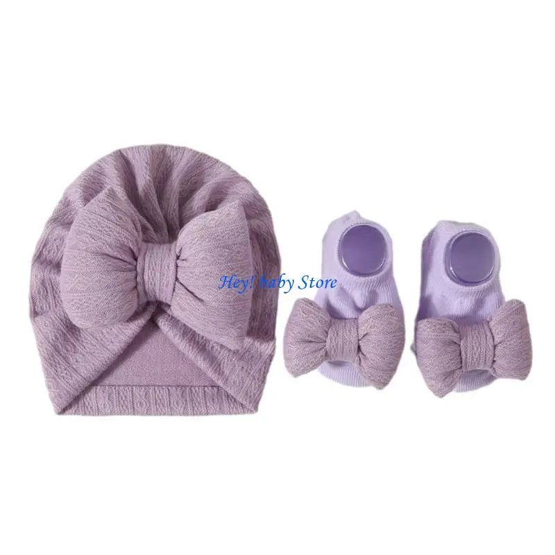 Baby Girl Turban Hat & Socks Gift Set | Soft Knit Cotton 0–3Y