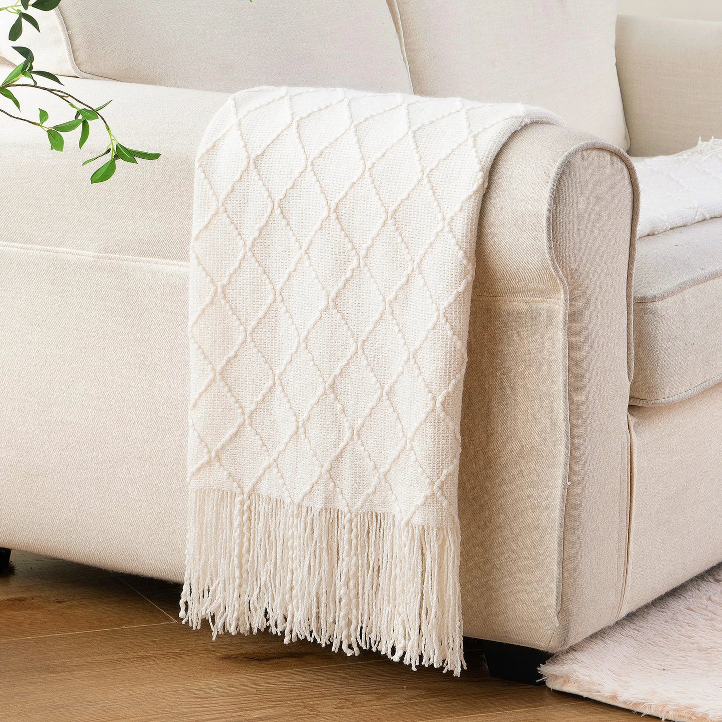Battilo Plaid Knitted Throw Blanket Soft Woven Throws Sofa Blanket Bedspread On The Bed Green Decorative Blankets Spring Decor Peaceful Pleasures Health and Wellness White 127x152cm