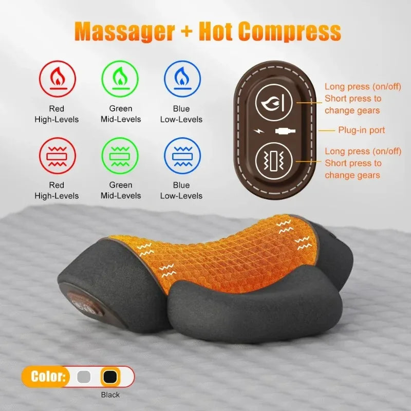 3in1 Electric Neck Massager Cervical Pillow Hot Compress Neck Stretch Heating Vibration Shoulder Massage Pillow Back Traction Peaceful Pleasures Health and Wellness
