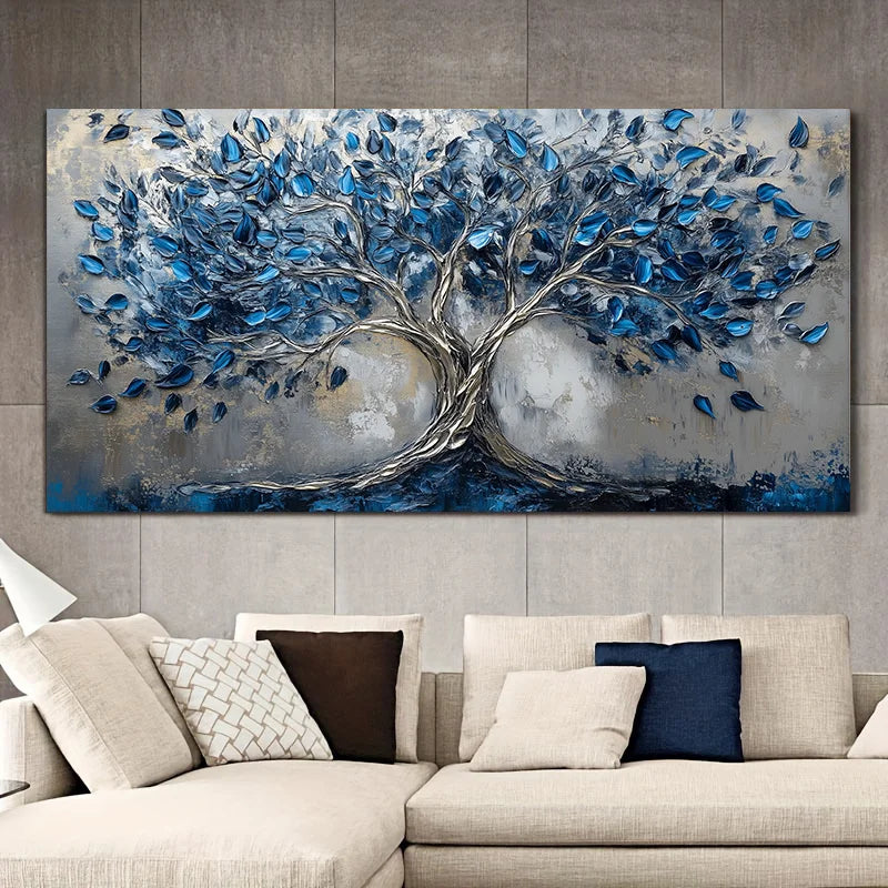 Modern Abstract Blue Tree Canvas Wall Art Print – Large Poster Canvas Wall Art Print Peaceful Pleasures Health and Wellness ZLH4799 30x60cm No Frame