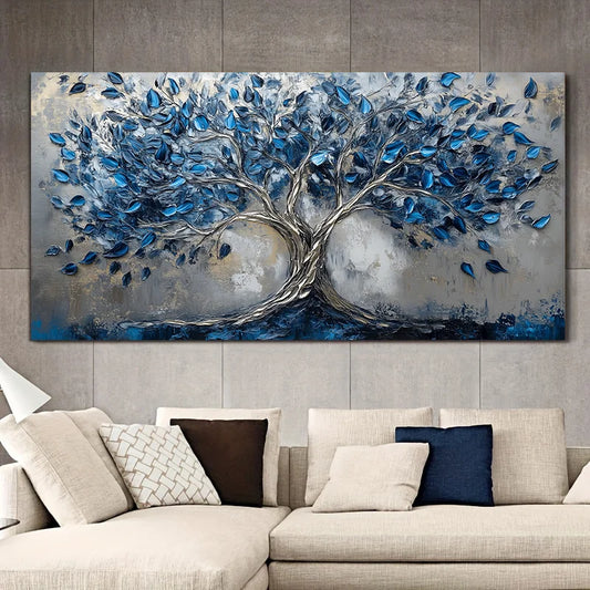 Modern Abstract Blue Tree Canvas Wall Art Print – Large Poster Canvas Wall Art Print Peaceful Pleasures Health and Wellness ZLH4799 30x60cm No Frame