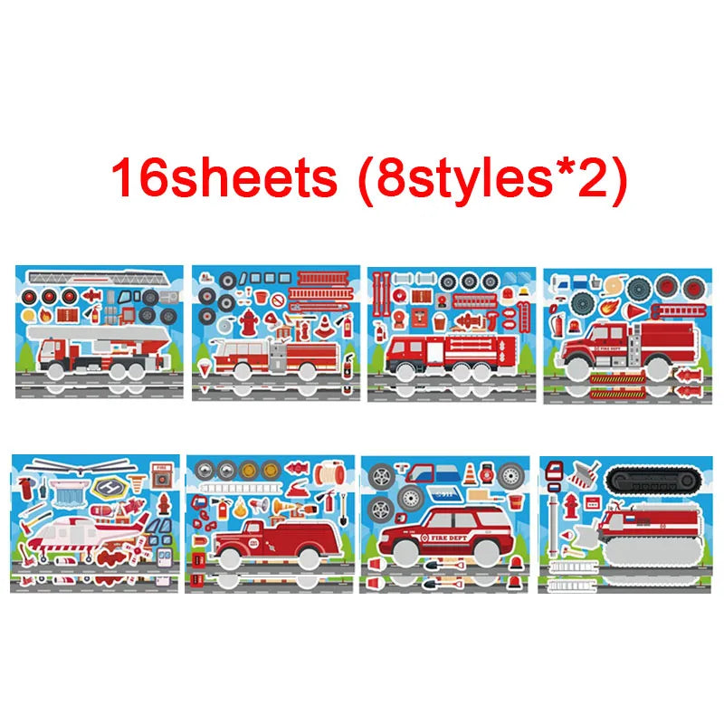 Make Fire Engine Stickers Kid DIY Toys Create Own Fireman Face