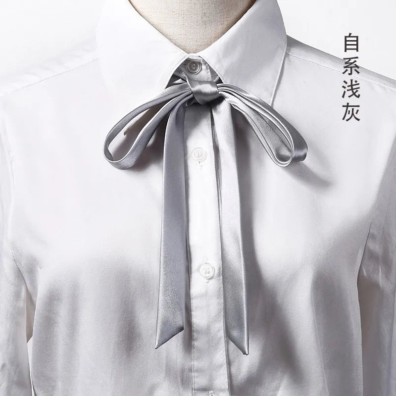 Korean Small Tie Bowtie College Style School Uniform Shirt Accessories Men's Women's Long Section Streamers Collars Flowers Peaceful Pleasures Health and Wellness Light Gray