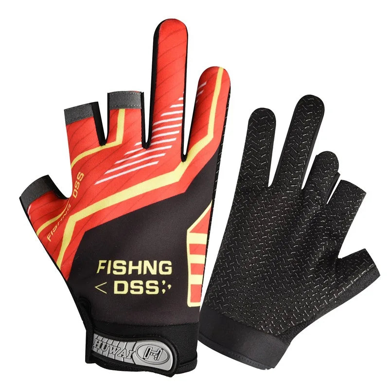 Fishing Flina Gloves for Men and Women Three Fingers Exposed Spring and Summer Breathable Thin Sports Anti-slip Gloves Peaceful Pleasures Health and Wellness Cool Red