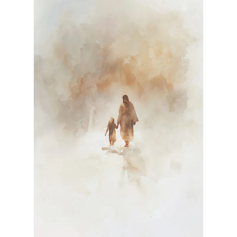 Retro Watercolor Jesus with Children Portrait Christian Religious Poster Canvas Painting Wall Art Pictures Home Decor Gift Peaceful Pleasures Health and Wellness 5 55x75cm