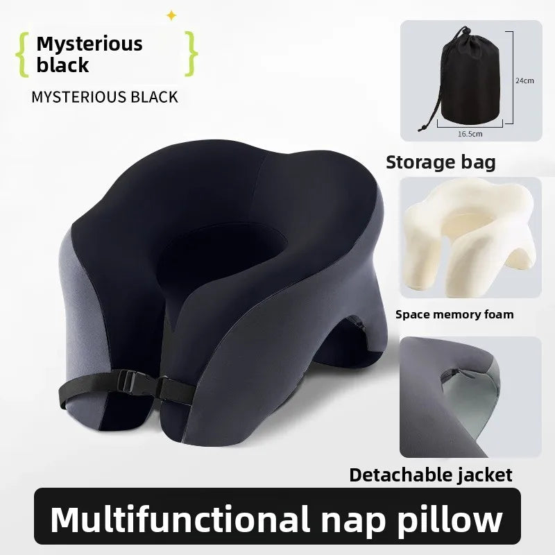 Travel U-Shaped PillowNeck and Cervical Spine Pillow Airplane Car Office Home Headrest Neck Support Sleeping Pillow Memory Foam Peaceful Pleasures Health and Wellness black