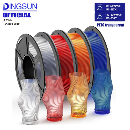 PETG Filament 1.75mm Transparent | High Precision 3D Printer Spool 3D Printer Filament Peaceful Pleasures Health and Wellness 4 Color set