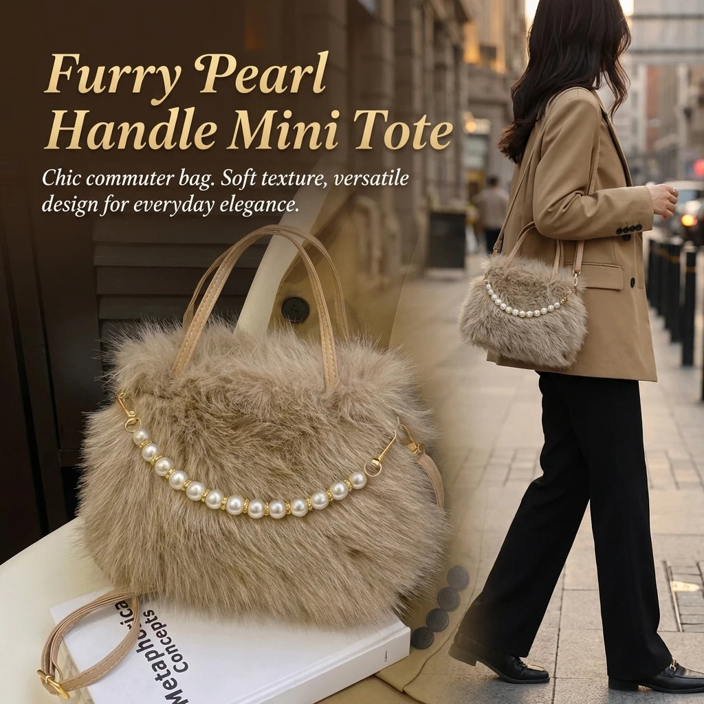 Women's Faux Fur Beaded Handbag Small Square Design Versatile Commuter Crossbody Bag Peaceful Pleasures Health and Wellness