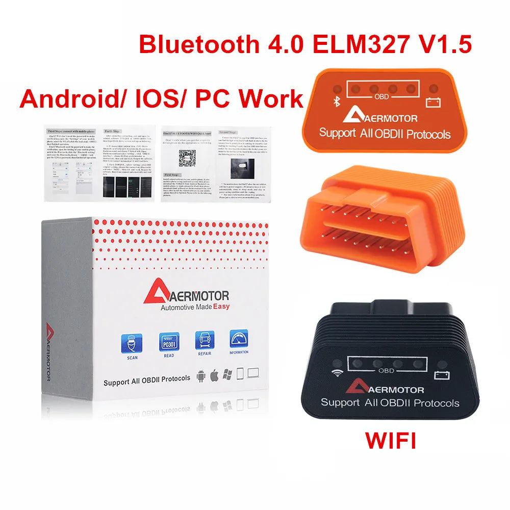 Aermotor ELM327 V1.5 OBD2 Scanner Bluetooth 4.0 WiFi iOS Android