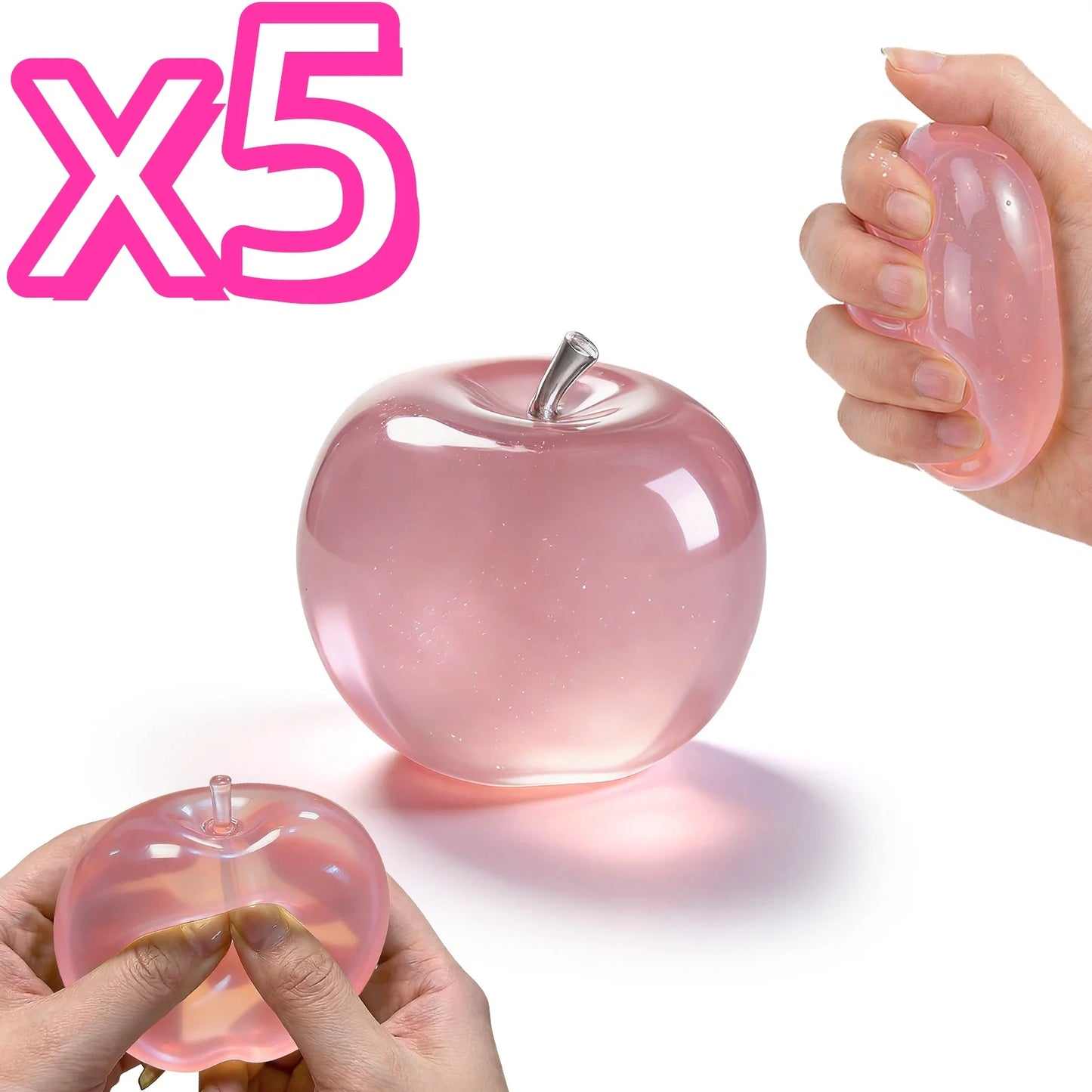 Squishy Pink Apple Stress Ball Soft Fidget Sensory Toy Suitable Autism Relief Simulated Slow Rebound Squeeze Toy Adult Kids Gift Peaceful Pleasures Health and Wellness 5 pcs