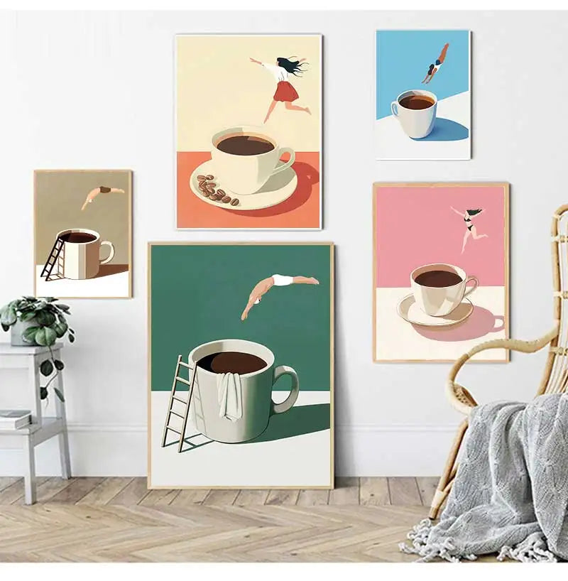 Good Morning Coffee Diver Poster Retro Funny Minimalist Food Espresso Lover Canvas Painting Wall Art Home Room Decor Peaceful Pleasures Health and Wellness