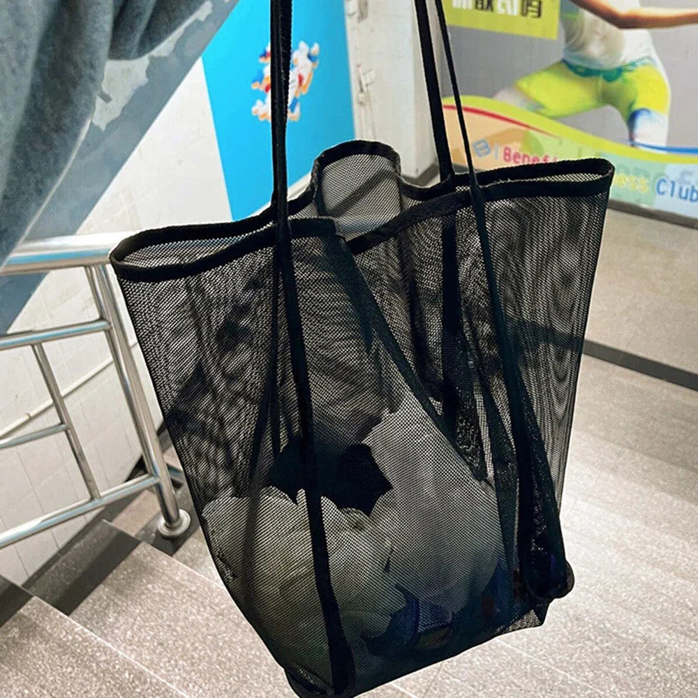 Large Mesh Beach Bag with Zipper Pocket – Pool & Travel Tote