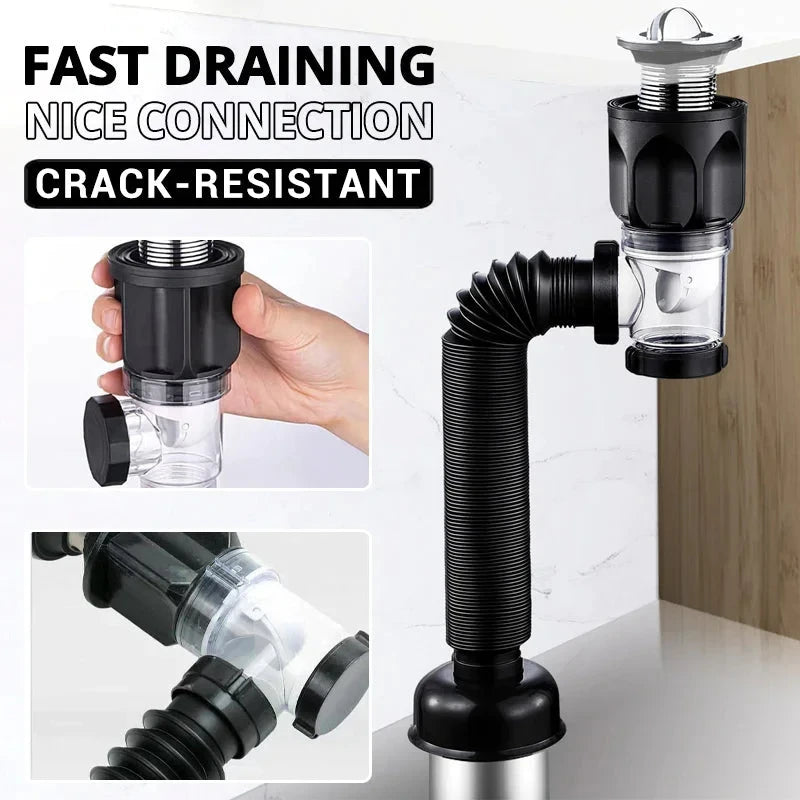 Flip-Top Anti-Odor Flexible Sink Drain Pipe Set | Kitchen & Bath