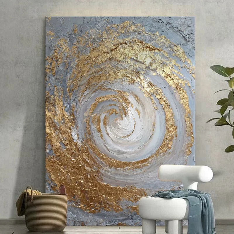 Nordic Hand Painted Canvas Oil Painting Abstract Gold Foil Poster Wall Art Picture Home Decor Hanging Mural For Living Room Peaceful Pleasures Health and Wellness