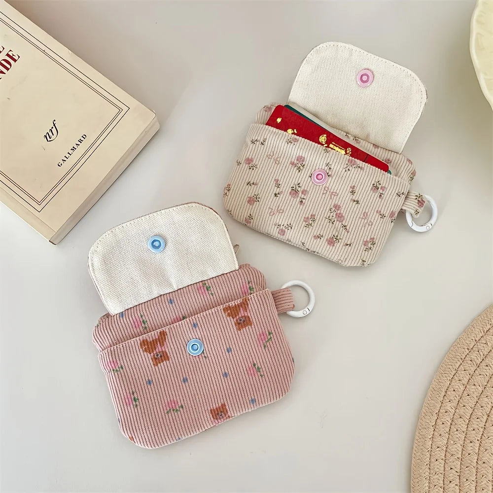 Corduroy Coin Purse Women's Wallet Zipper Card & Makeup Bag