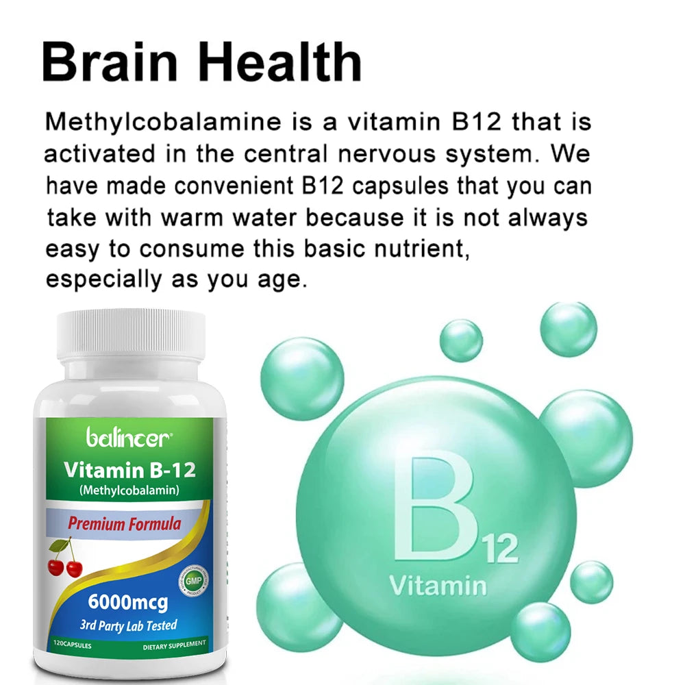 Vitamin B12 Supplement -Benefits Brain & Heart Function, Supports Memory, Learning, Helps Boost Natural Energy Peaceful Pleasures Health and Wellness