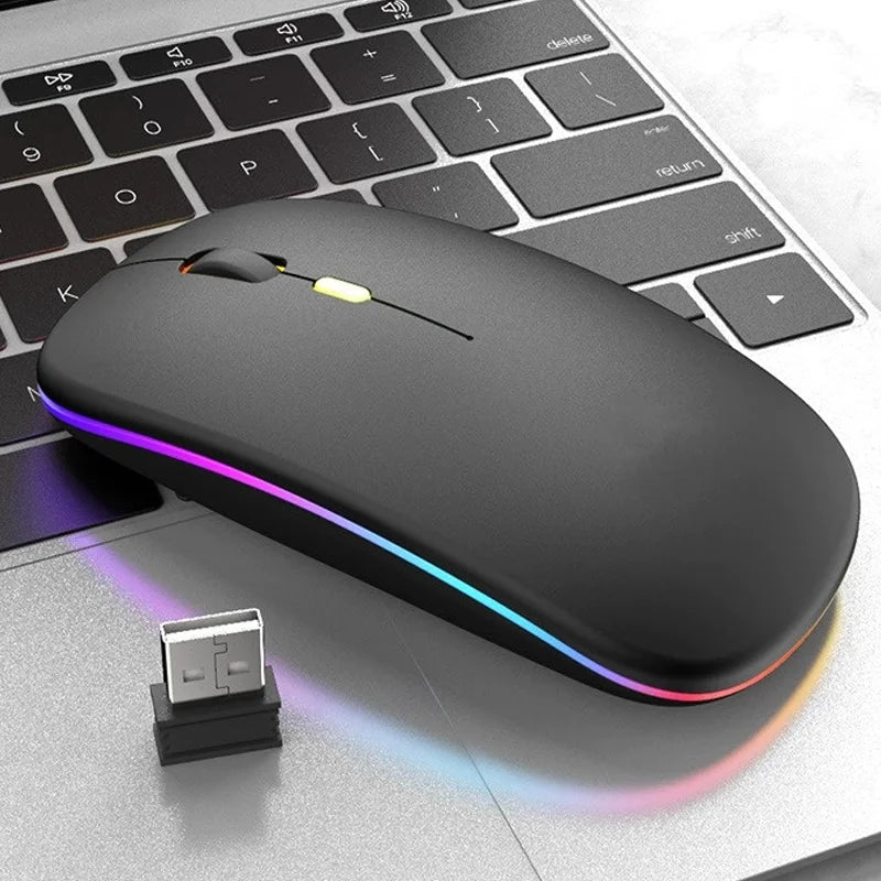 LED Bluetooth-compatible Wireless Mouse 2.4GHz Slim Rechargeable Silent Mice RGB Ergonomic Gaming mouse for Computer Laptop PC Peaceful Pleasures Health and Wellness