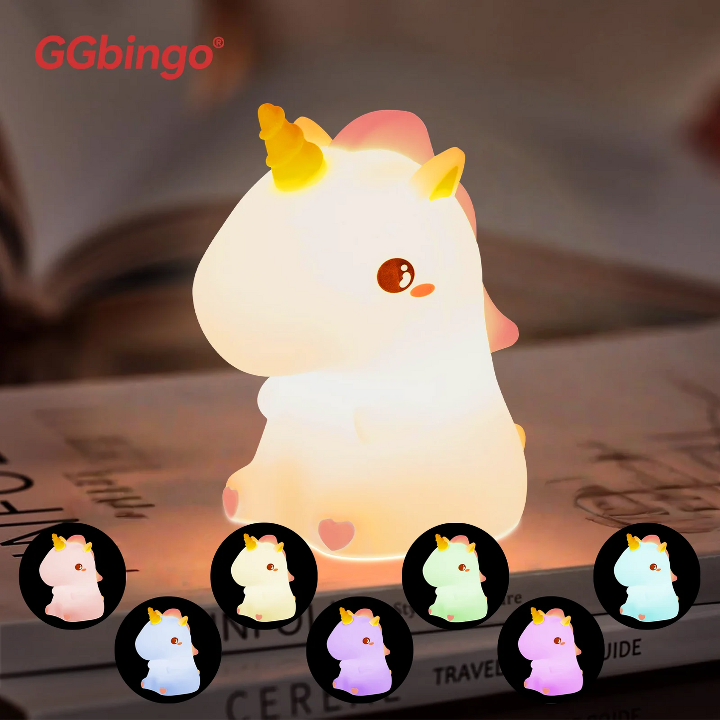 Cute Pear Night Light 7-Color Dimmable Touch-Controlled Night Light Silicone Stress Reducing Pat Duck Lamp USB Rechargeable Peaceful Pleasures Health and Wellness Unicorn-RGB
