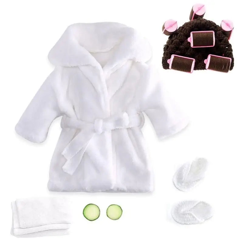 Newborn Spa Photo Outfit – Plush Bathrobe, Headwrap & Props