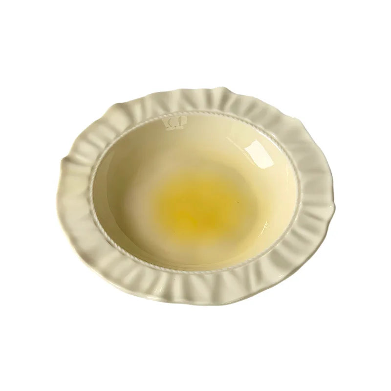 Advanced French Irregular Embossed Lace Plates Fruit Plate Pasta Plate Retro Solid Color Skirt Plate Cream Plates Dessert Plates Peaceful Pleasures Health and Wellness