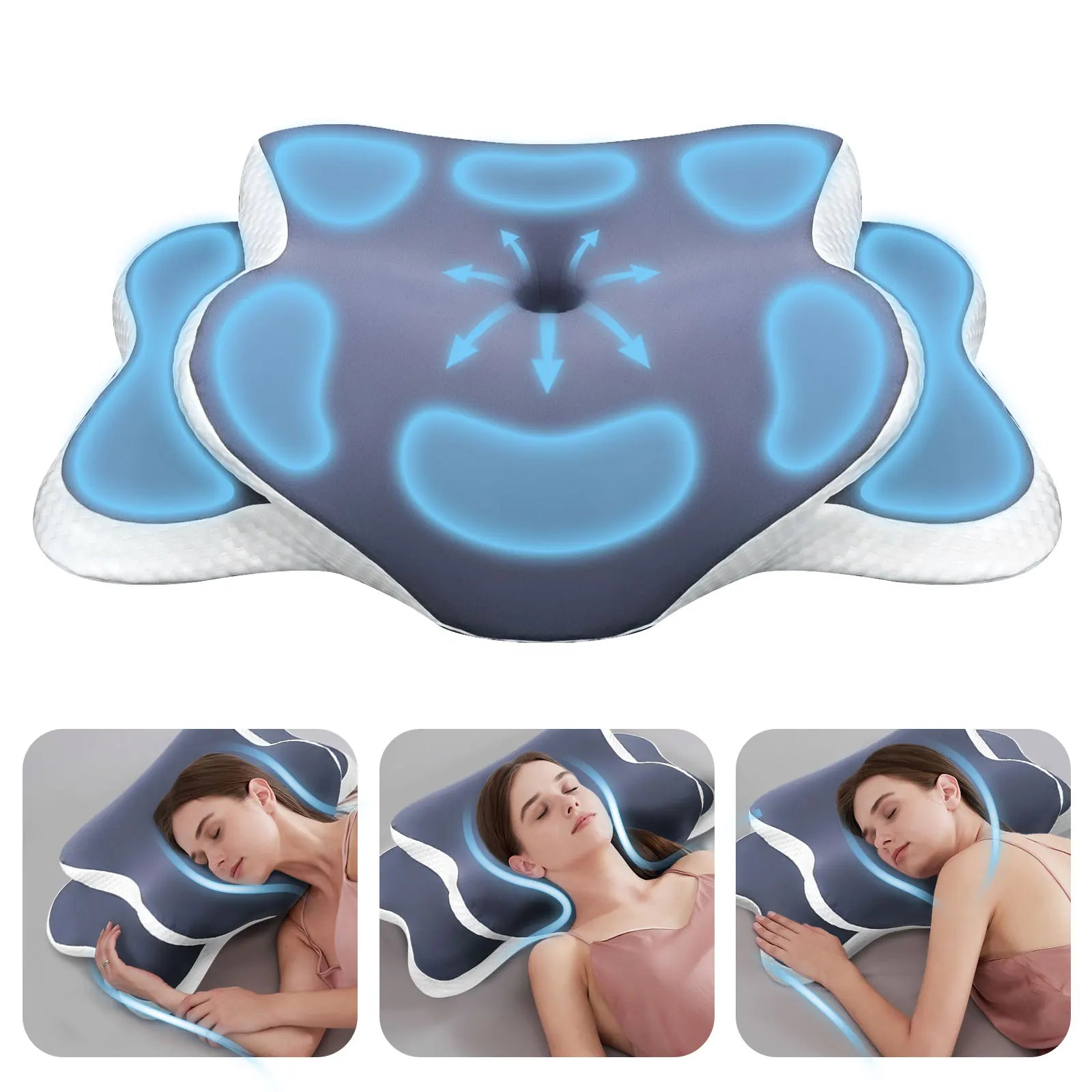 Cervical Pillow Memory Foam Pillow Neck Pain Relief Contour Ergonomic Orthopedic Neck Support for Side Back Stomach Sleeper Peaceful Pleasures Health and Wellness
