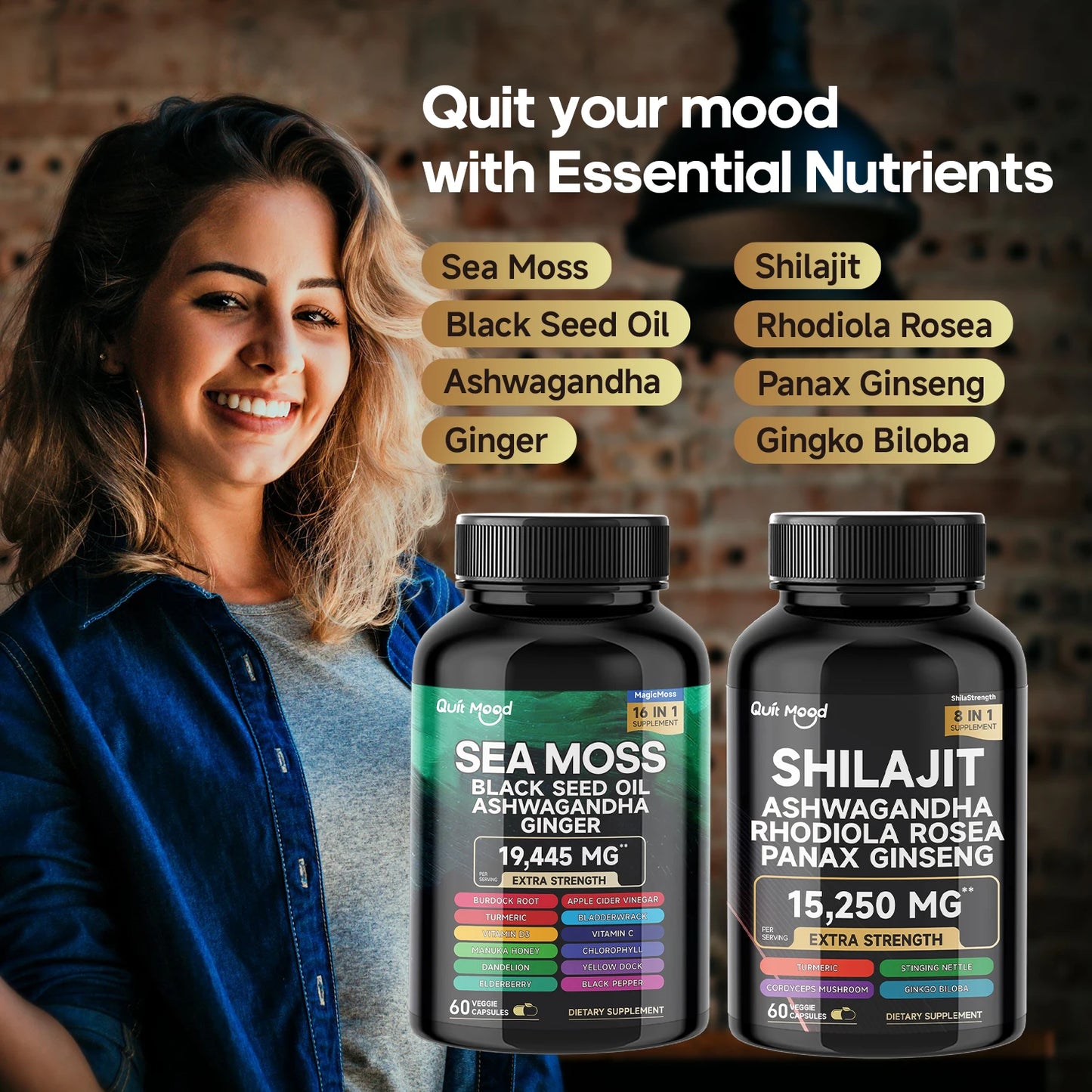Sea Moss and shilajit Bundle 120 capsules, with Seamoss, Black Seed Oil, Ashwagandha, Ginger, Burdock Root, Turmeric, Black Pepp Peaceful Pleasures Health and Wellness