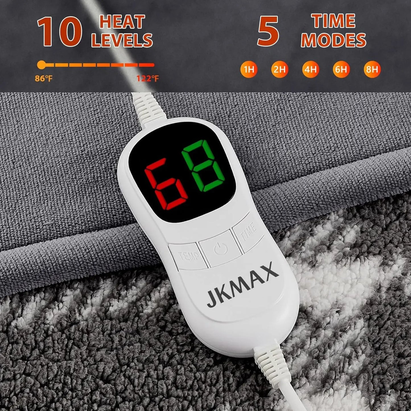 Queen Size Heated Electric Blanket - 84x90 Flannel with 10 Heat Levels, 5 Timers & Overheat Protection, ETL Certified (Grey) Peaceful Pleasures Health and Wellness