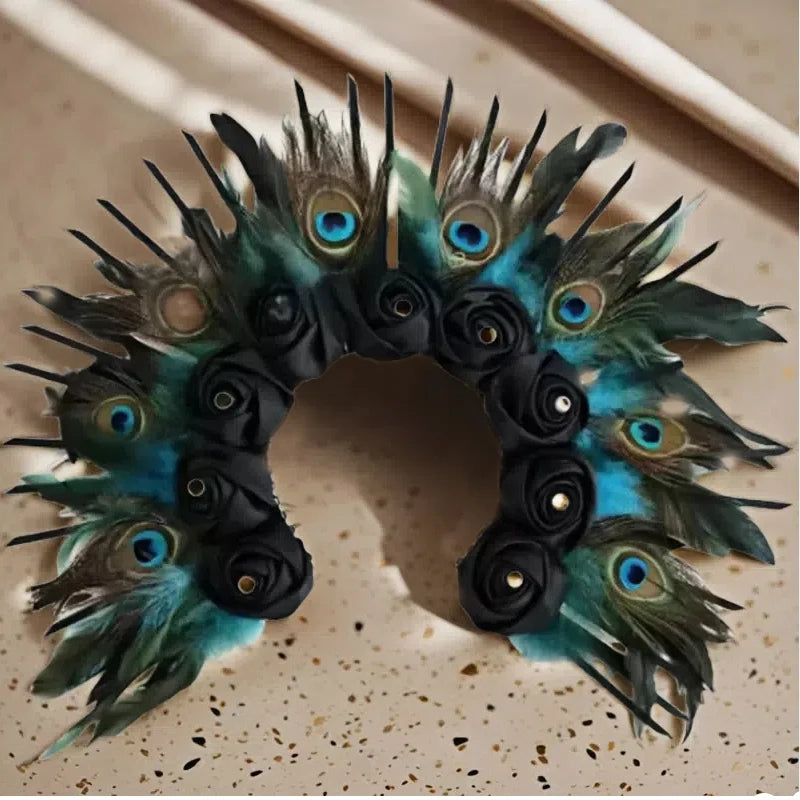 Peacock Feather Gold Halo Crown Sun Headband Hallowee Cosplay Festival Bridal Wedding Maternity Photoshoot Goddess Headpiece Peaceful Pleasures Health and Wellness