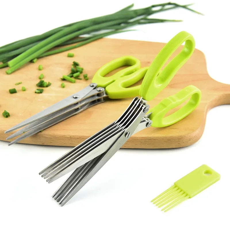 Muti-Layers Kitchen Scissors Stainless Steel Vegetable Cutter Scallion Herb Laver Spices Cooking Tool Cut Kitchen Accessories Peaceful Pleasures Health and Wellness