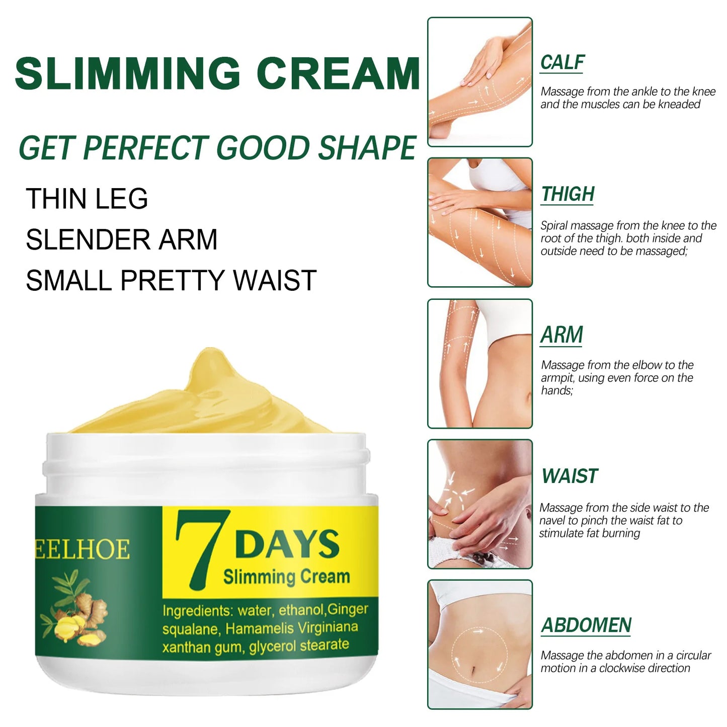 EELHOE 7 Day Ginger Slimming Cream for Body and Thighs Peaceful Pleasures Health and Wellness
