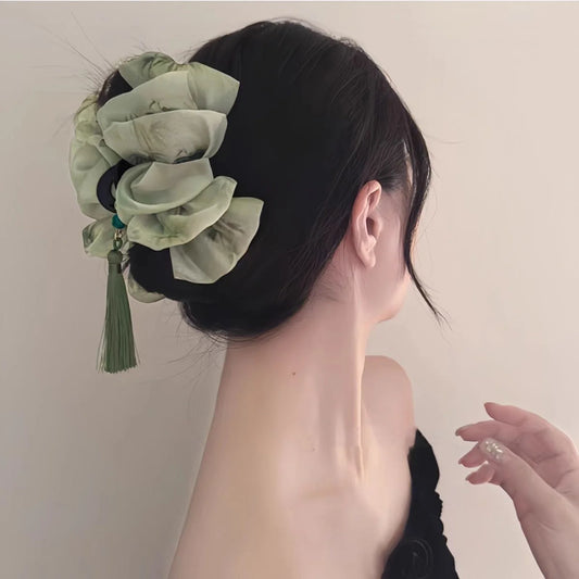 tassel cloud mesh grab clip new Chinese-style fashionable shark clip Retro travel hairpin Women Cheongsam Dress Hair Accessory Peaceful Pleasures Health and Wellness